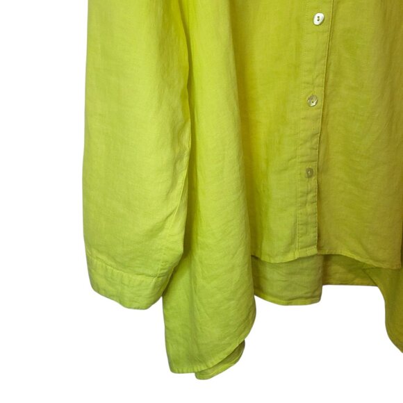 For Cynthia Lagenlook XL Yellow Linen Button-Up Top  Adjustable  Sleeves Oversiz - Picture 3 of 12